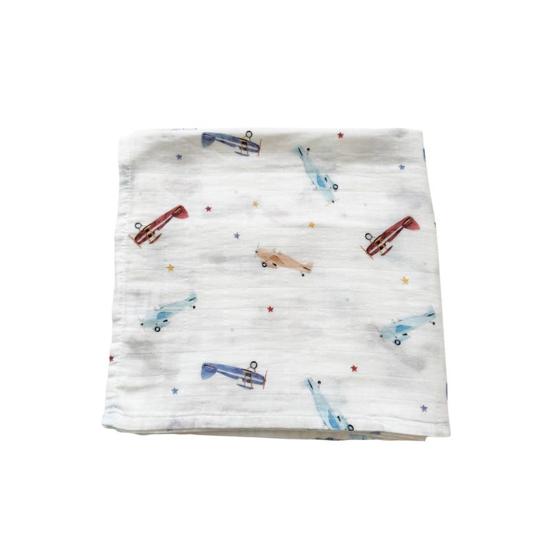 Vintage Airplane Muslin Swaddle Blanket, Newborn Swaddle, Airplane Swaddle, Bamboo Swaddle image 1