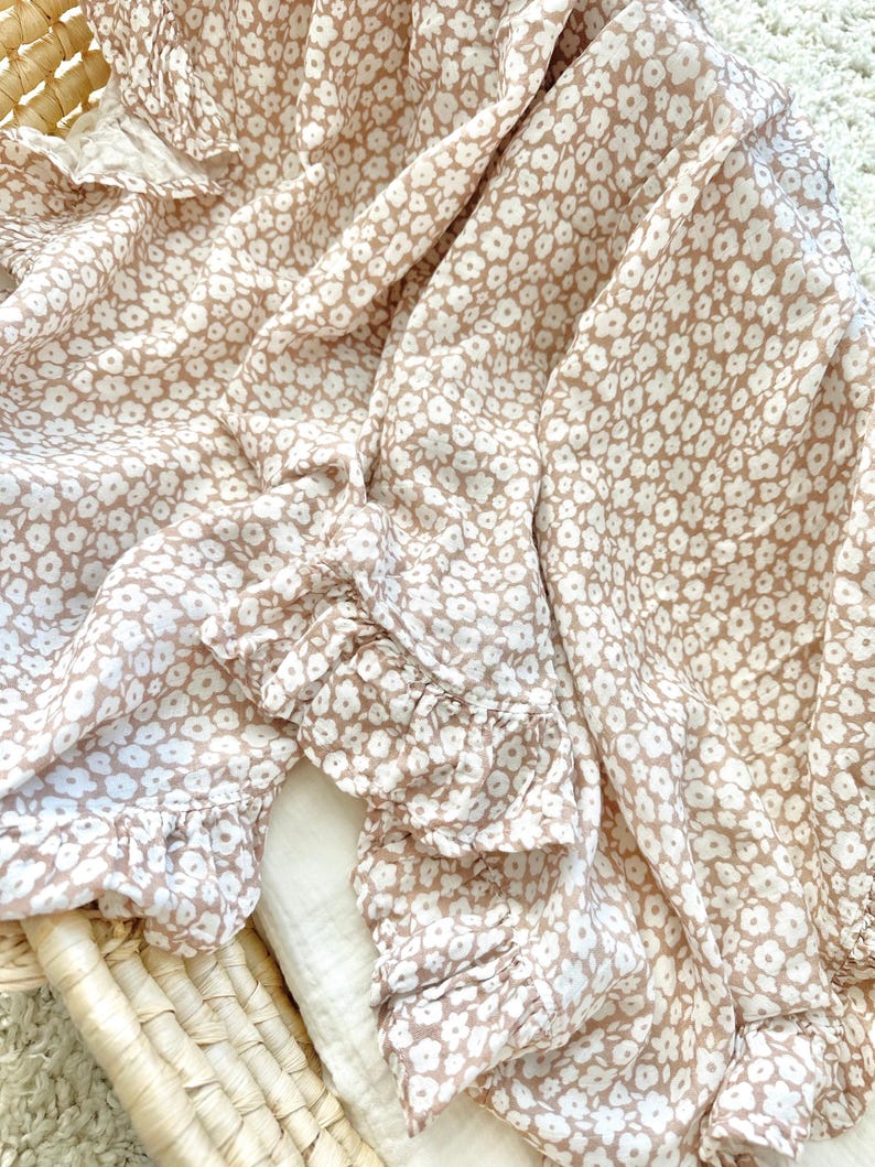 Mocha Ditsy Floral Muslin Swaddle Blanket, Newborn Swaddle, Floral