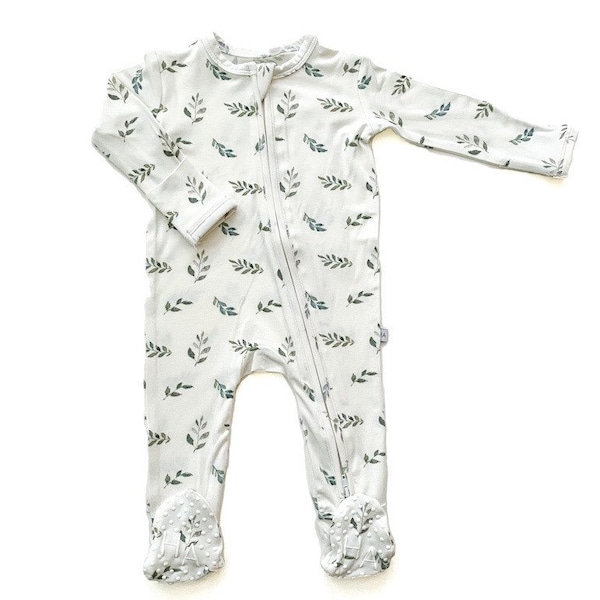 Grüne Blätter Strampler Outfit, Reißverschluß Outfit, Strampler Outfit, Blatt Strampler Outfit, Baby Pyjama, Blätter Outfit, Reißverschluß Outfit