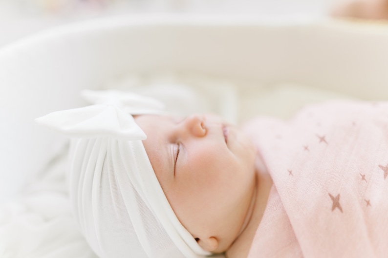 Baby Girl Off White Bow Turban, white bow hat, white baby hat, baby turban, white baby turban, white baby bow hat, white newborn turban image 4