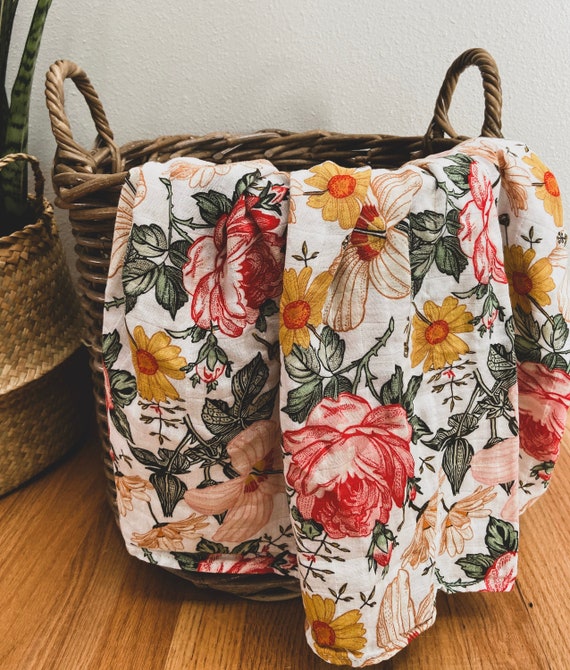 vintage floral muslin swaddle