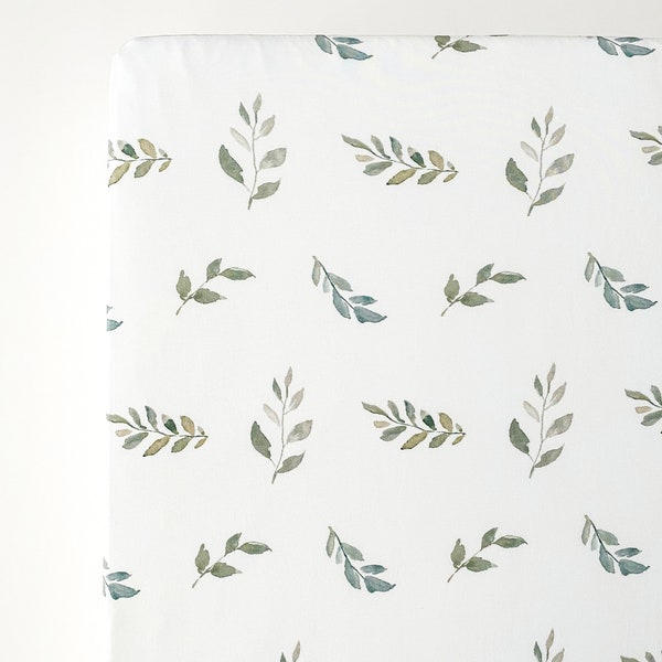 Drap-housse haut de gamme en bambou vert feuilles, drap pour lit de bébé sans distinction de sexe, drap feuilles pour lit de bébé, drap pour lit de bébé