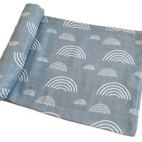 Dusty Blue Rainbow Muslin Swaddle Blanket Dusty Blue Rainbow Etsy