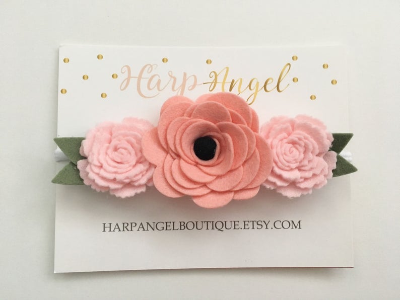 Peach Rose /& Pink Wool Felt Flower Crown Headband Newborn Baby Toddler Girls Adult