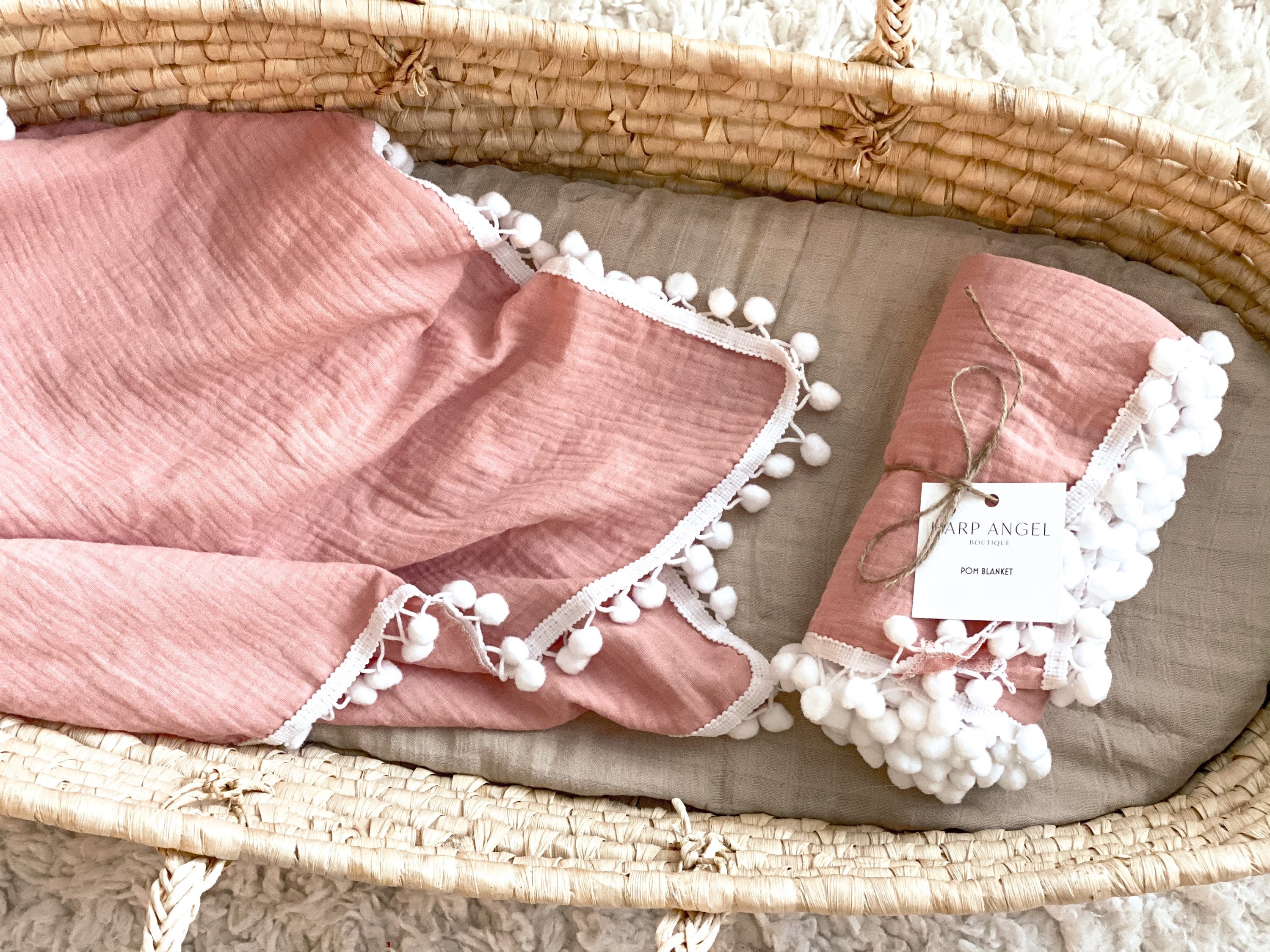 Dusty Rose Pom Muslin Swaddle Blanket Dusty Pink Pom Blanket Etsy