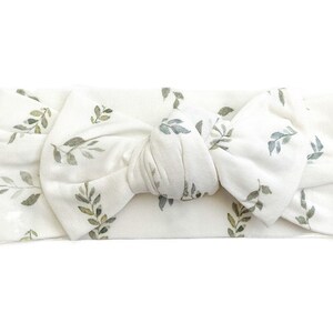 Green Leaves Top Knot Head Wrap, knotted bow, tie on head wrap, Green Leaves Head wrap, Bow Knot