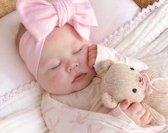 Pink Bow Headband, Pink Headband, Newborn stretch Headband, Bow Stretch Knit Headband, Pink head wrap, pink baby headband, baby Head Wrap