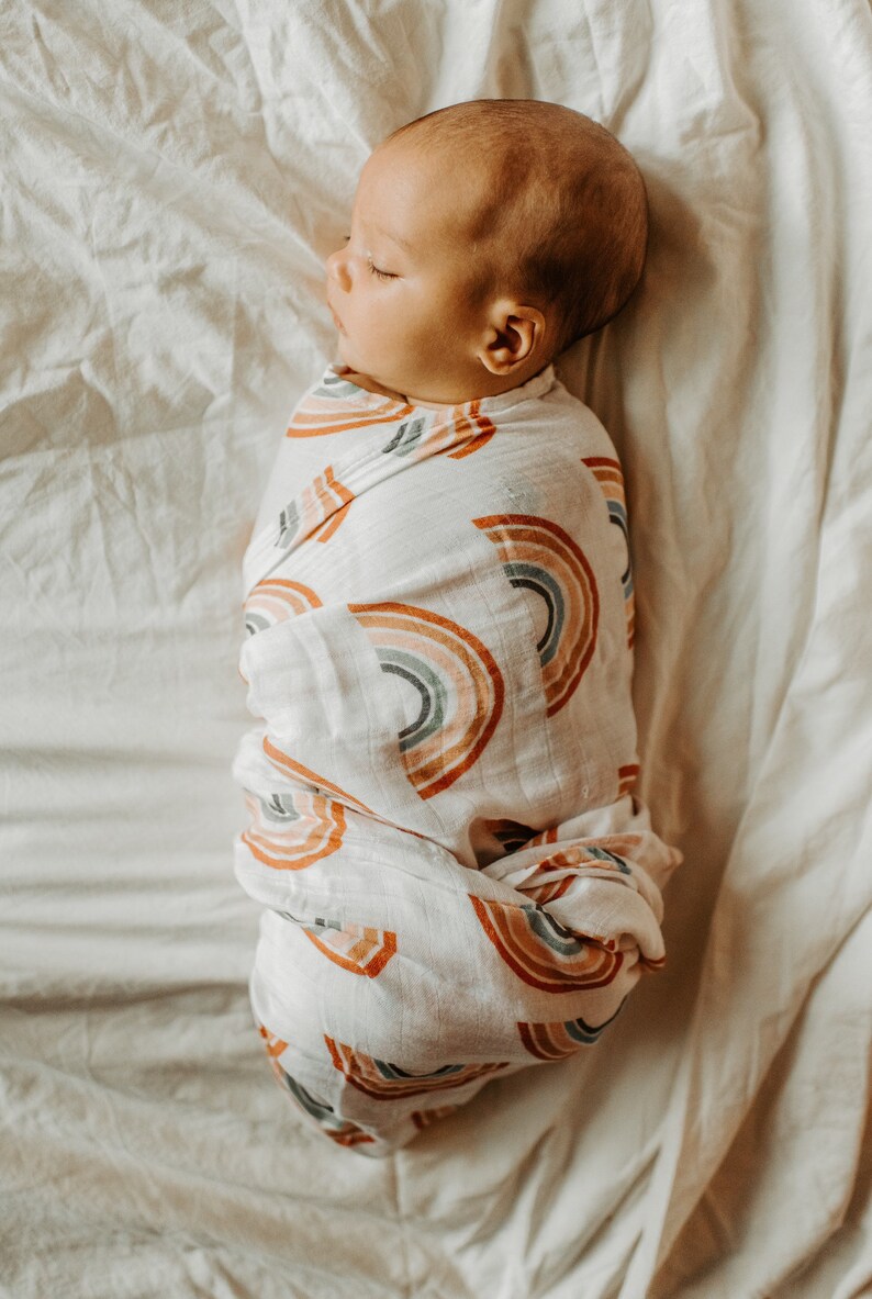 Neutral Rainbow Muslin Swaddle Blanket Newborn Swaddle Etsy