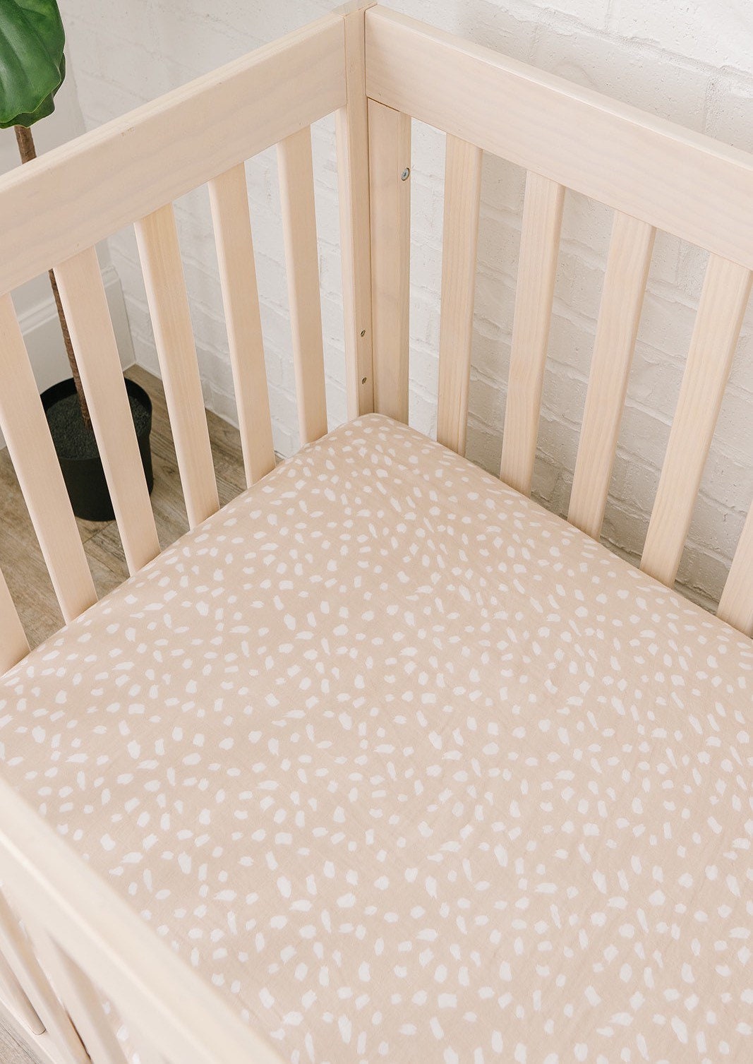 Tan Spotted Bamboo Muslin Fitted Crib Sheet, Gender neutral crib shee…