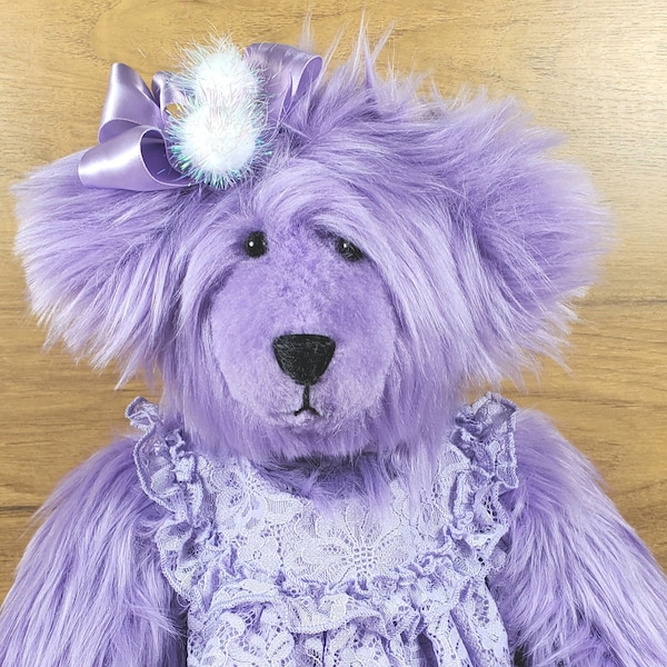 Purple Teddy Bear, Jointed Teddy Bear, Stuffed Teddy Bear, Dressed Teddy Bear, Personalized Teddy Bear, OOAK Teddy Bear