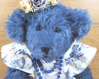 Blue Teddybear, Handmade Teddy Bear, Jointed Teddy Bear, Stuffed Teddy Bear, Artist Teddy Bear, OOAK Teddy Bear, Sunshine Teddy Bear