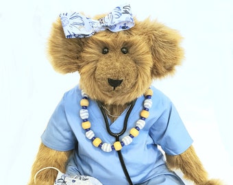 Nurse Gift, Handmade Teddy Bear, Jointed Teddy Bear, Nurse Stuffed Teddy Bear, Dressed Teddy Bear, Artist Teddy Bear, OOAK Teddy Bear