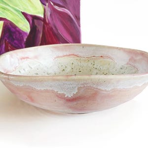 Pink Soft Square Ceramic Bowl, Handmade Coastal Pottery, 8 Inch Pasta Bowl
