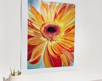 Sunburst Gerber Daisy Print | Zenith | Archival Giclée Botanical Wall Art | Pale Noon