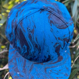 Flat Bill Hat/blue and black hat/blue hat/black hat/hydro dip/hydro dipped hat/marbling hat