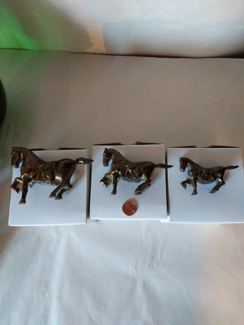 Made in Taiwan Vintage Set of 3 Brass Miniature War Horse Figurines Large Medium and Small