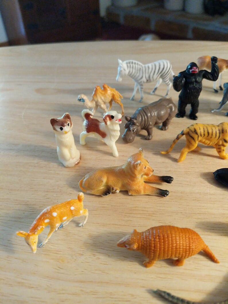 Vintage Lot of 20 Miniature Plastic Toy Animals Made in Hong Etsy