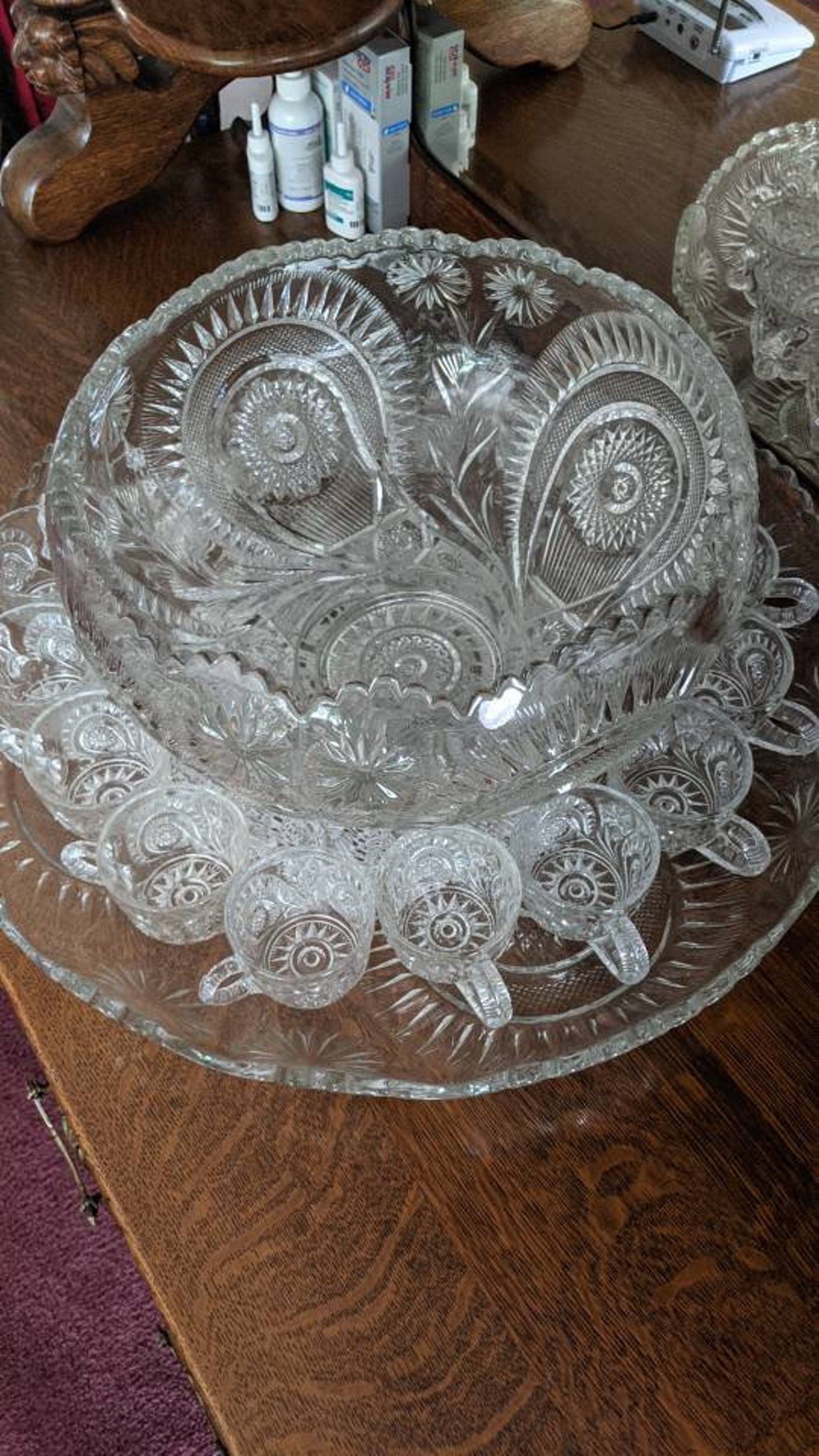 Vintage L.E. Smith Glass Pinwheel & Stars Punch Bowl Glass Etsy