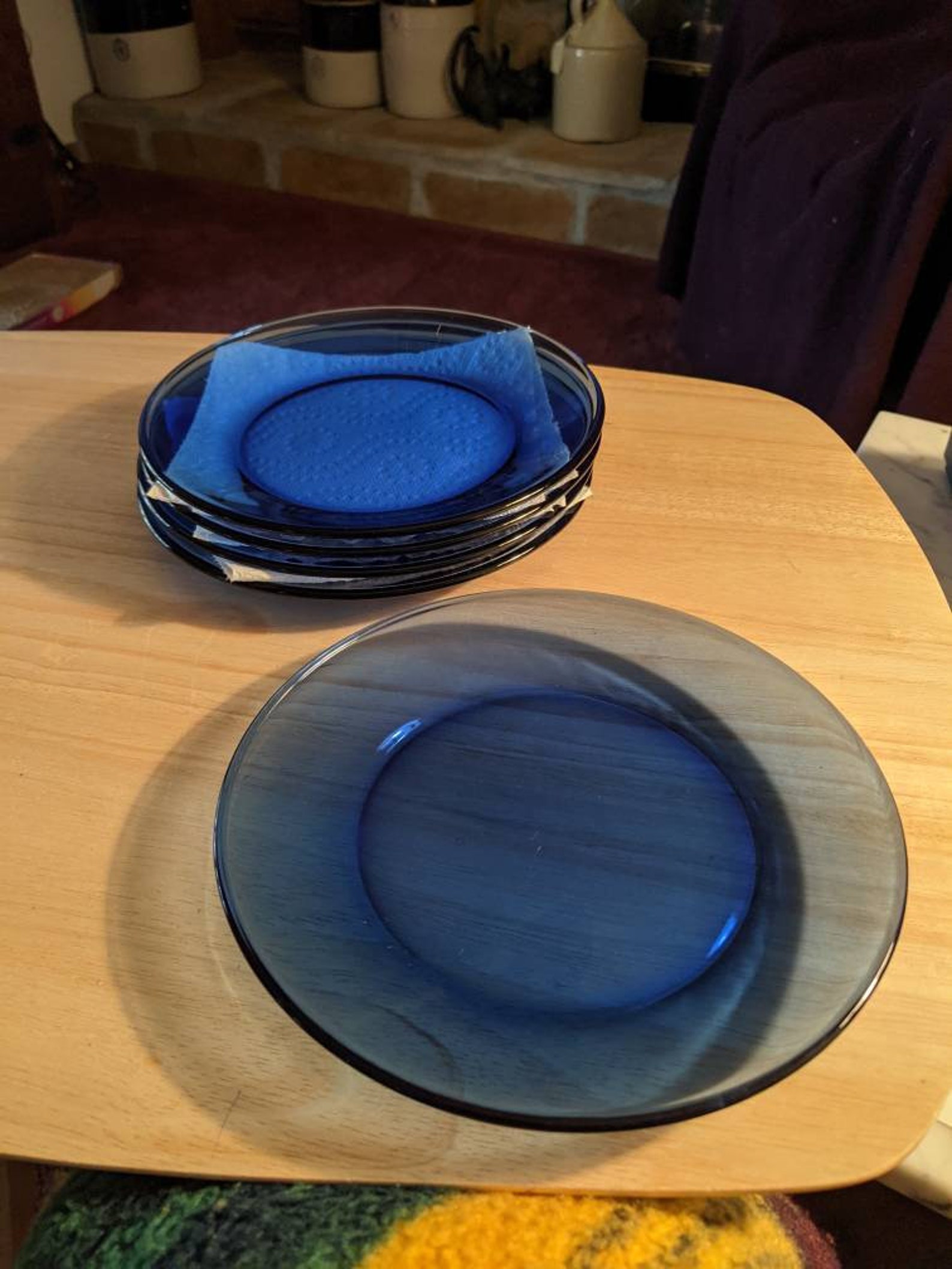 Vintage Cobalt Blue Glass Salad Plate Luncheon Plate Set Of 5 Etsy