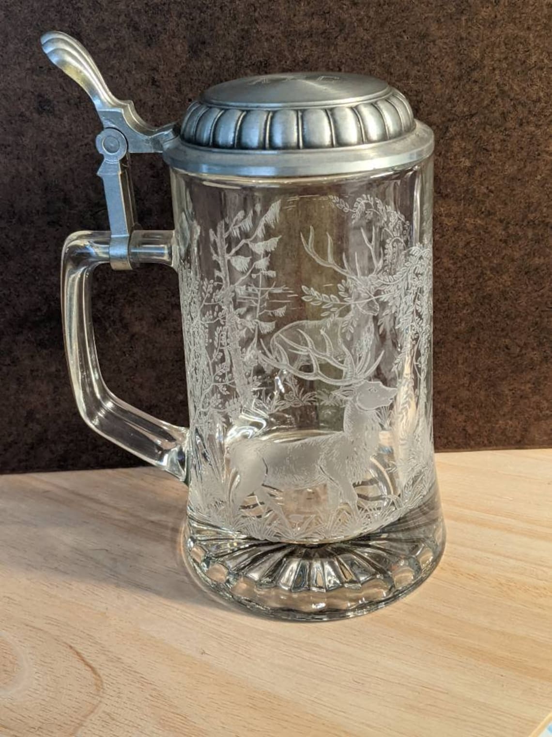 Vintage Domex Etched Glass Beer Stein with Deer and Trees Beer Etsy