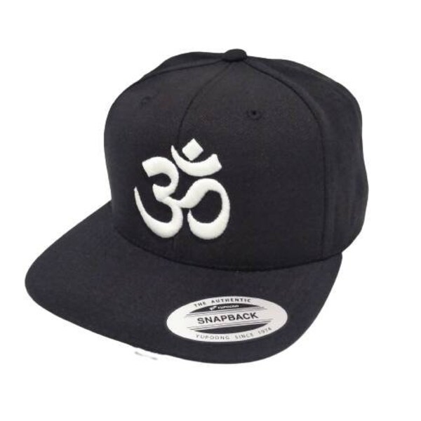 Om Aum Ohm Yoga Namaste Symbol 3D Embroidered Snapback Hat Black & White Flat Bill Cap Spiritual Ball Cap