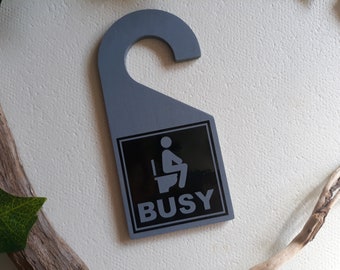 Free / Busy double sided door hanger with toilet icon. 3 colour options. ( toilet busy sign | vacant occupied sign | toilet busy hanger )