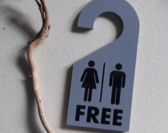 Free / Busy double sided toilet door hanger with icons. Various styles.  ( toilet busy sign | vacant occupied sign | toilet busy hanger )