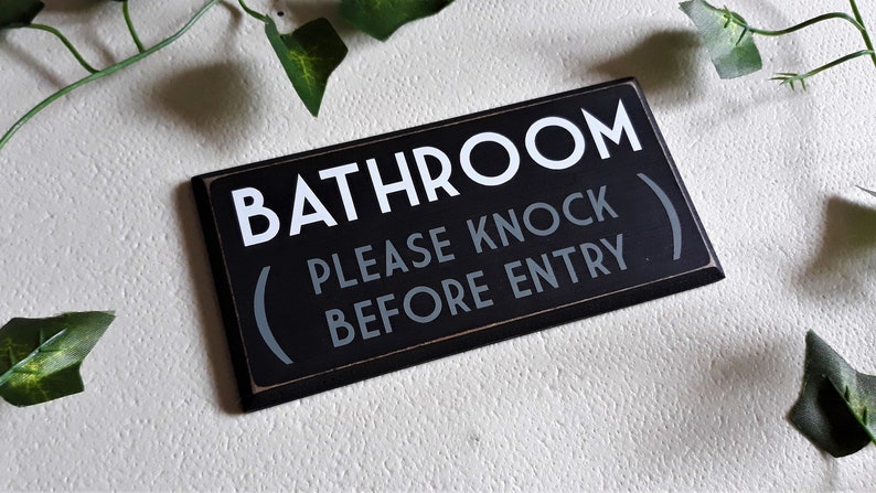 Bathroom Please Knock Before Entry stick on door sign. | Etsy