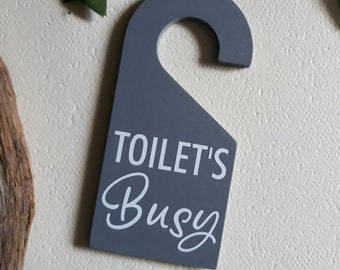 Toilet's Free / Toilet's Busy double sided door hanger. 4 colour options. ( vacant occupied sign | toilet busy sign | toilet busy hanger )