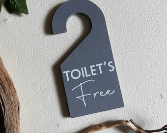 Toilet's Free / Toilet's Busy double sided door hanger. 5 colour options. ( vacant occupied sign | toilet busy sign | toilet occupied sign)