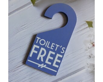 Toilet's Free / Toilet's Busy double sided door hanger. 7 colour options. ( vacant occupied sign | toilet busy sign | toilet engaged sign )