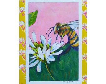Original Art- Acrylic and Mixed Media Bee Painting