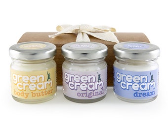 Natural moisturiser gift set - Green Cream Day, Night and Body Butter 3 x 25ml - Certified organic