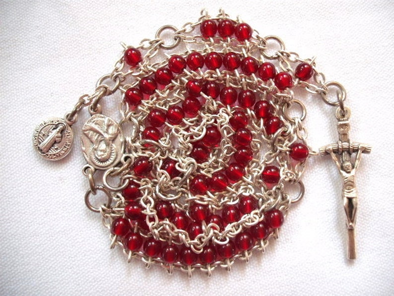 Garnet Red Mini-Ladder Rosary image 1