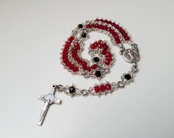 Red and Black Benedictine Mini-Ladder Rosary