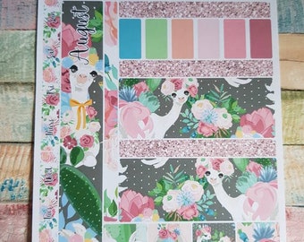 Floral Llamas - MONTHLY - Hobonichi Weeks Planner Sticker Kit