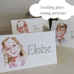 Personalised wedding place settings - hand painted portrait wedding favour