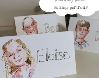 Personalised wedding place settings - hand painted portrait wedding favour