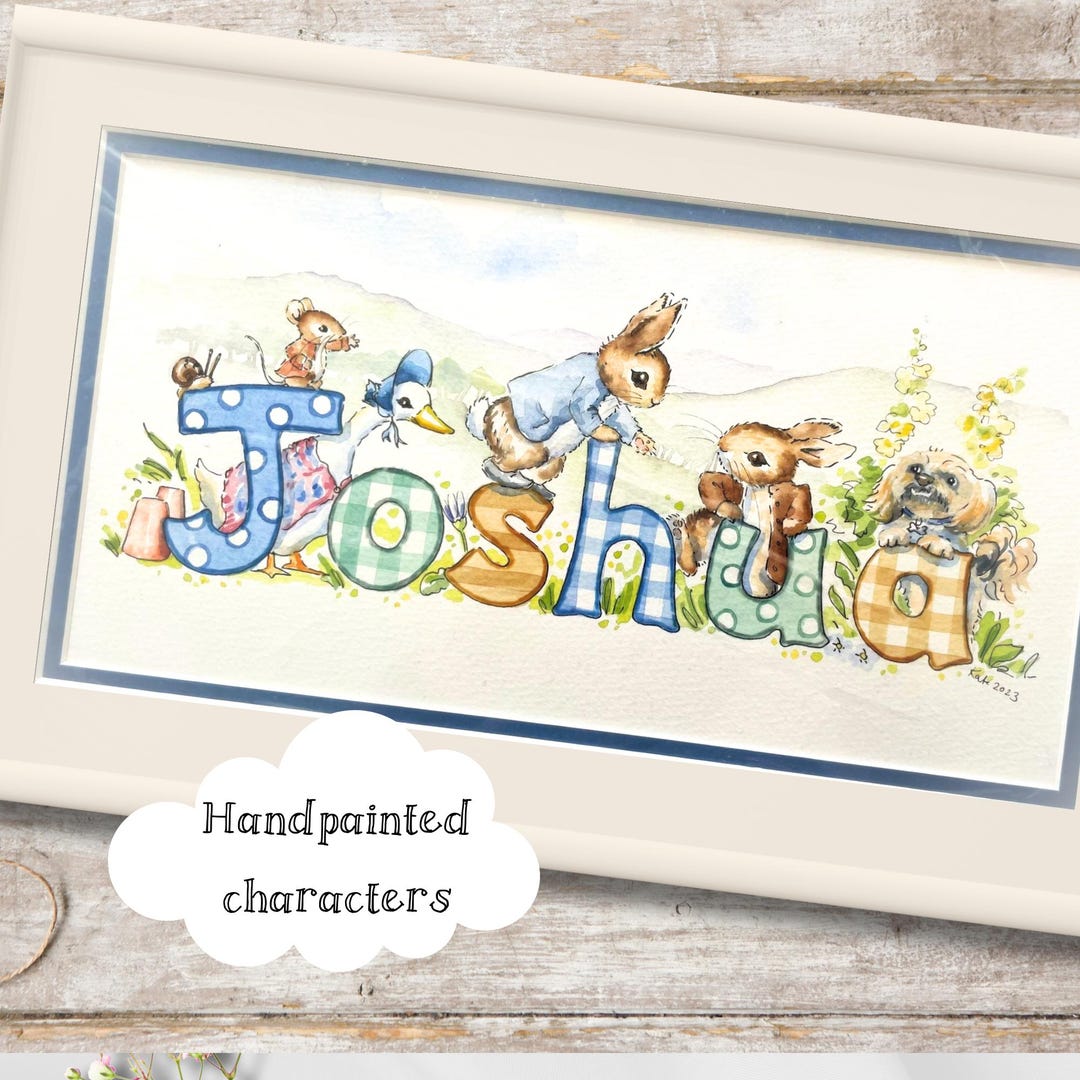 Peter Rabbit Style Name Art - Unique and Original Nursery Painting ...