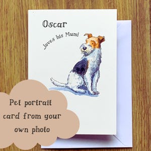 Tarjeta con retrato de mascota pintada a mano, regalo para mamá de parte del perro, regalo memorable, tarjeta personalizada, regalo conmemorativo para mascotas, mascota del Día de la Madre