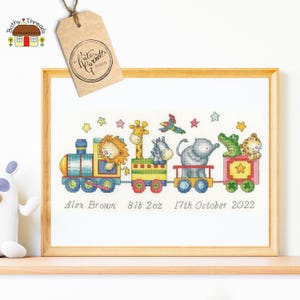 Korsstygnskit med djurtåg – Födelseprov, Bothy-trådar, Choo choo