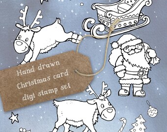 Hand Drawn Christmas Clipart Bundle, Santa, Reindeer (Digital Download)