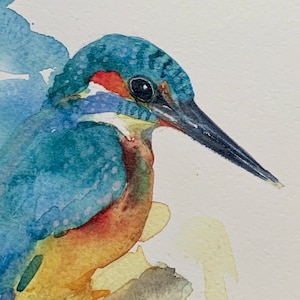 Kingfisher watercolour print hand finished - kingfisher art, limited edition bird print for a country home with iridescent ink