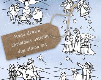 Hand Drawn Christmas Nativity Clipart Set (Digital Download)