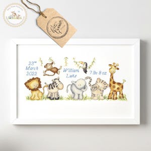 Jungle Welcome Animals Cross Stitch Kit,  Birth Sampler, Baby Shower Gift
