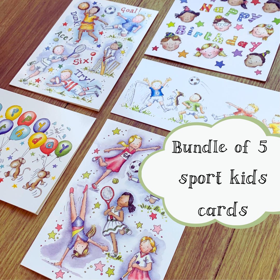 Sporty Birthday Card Pack, Kids Cards, Childrens Birthday Party, 5 Card ...