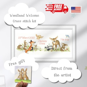 Kit de punto de cruz Woodland Welcome, Bothy Threads XKG4, muestrario de nacimiento, regalo de manualidades para hacer uno mismo, regalo de baby shower, envío a EE. UU., proyecto de bordado