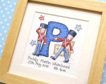 Watercolour baby boy initital painting - personalised childrens gift