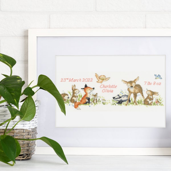 Cross Stitch Kit Woodland Welcome, Bothy Threads XKG4, Birth Sampler Counted, Kate Garrett, baby shower gift, nursery decor, sewing gift