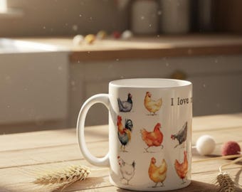 Chicken Breed Mug, Watercolor Illustrations, Farmhouse Kitchen